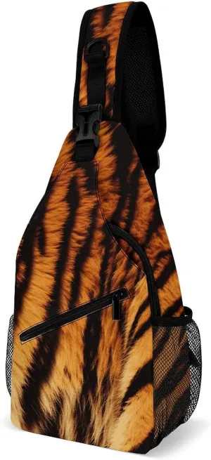 Lightweight Chest Bag Crossbody Bag Tiger Striped Pattern Sling Backpack for Women Men Sports Travel