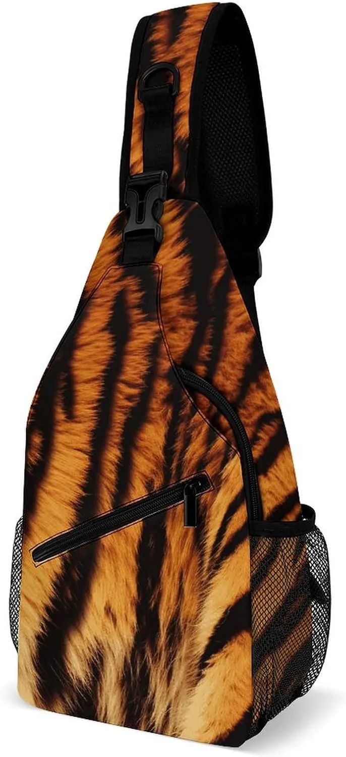 Lightweight Chest Bag Crossbody Bag Tiger Striped Pattern Sling Backpack for Women Men Sports Travel