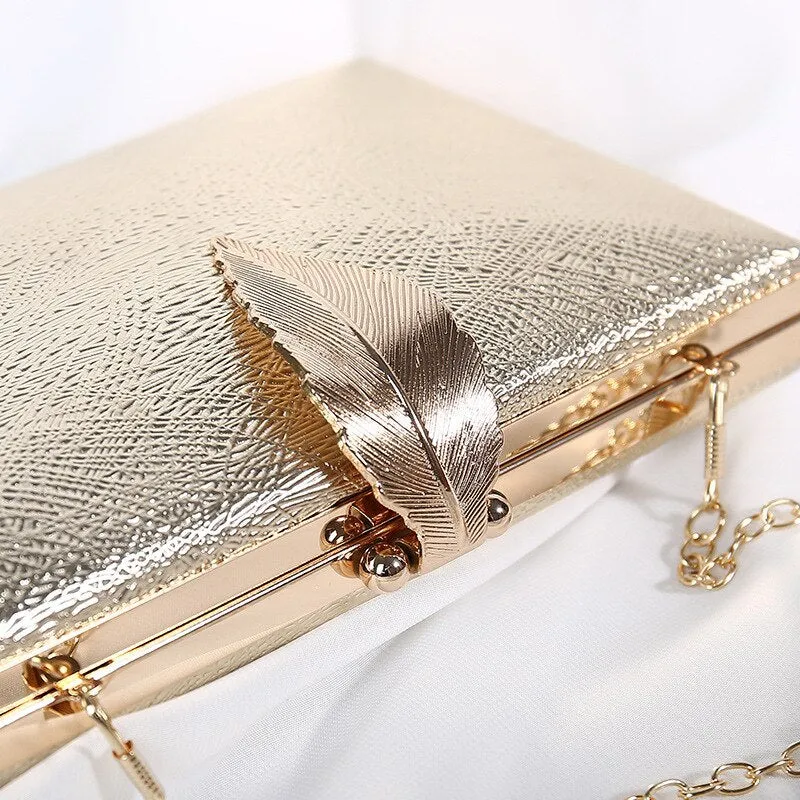 Luxy Moon Women's Wedding Clutch Bag Gold Purse Ladies Handbag Party Purse For Bridal Metal Leaf Lock Shoulder Bag  ZD1524