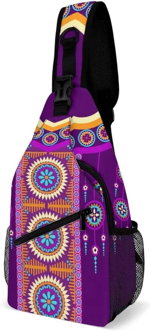 Mandala Circle Collar Pattern Sling Backpack, Crossbody Shoulder Bag, Chest Bags for Outdoor Travel Fitness