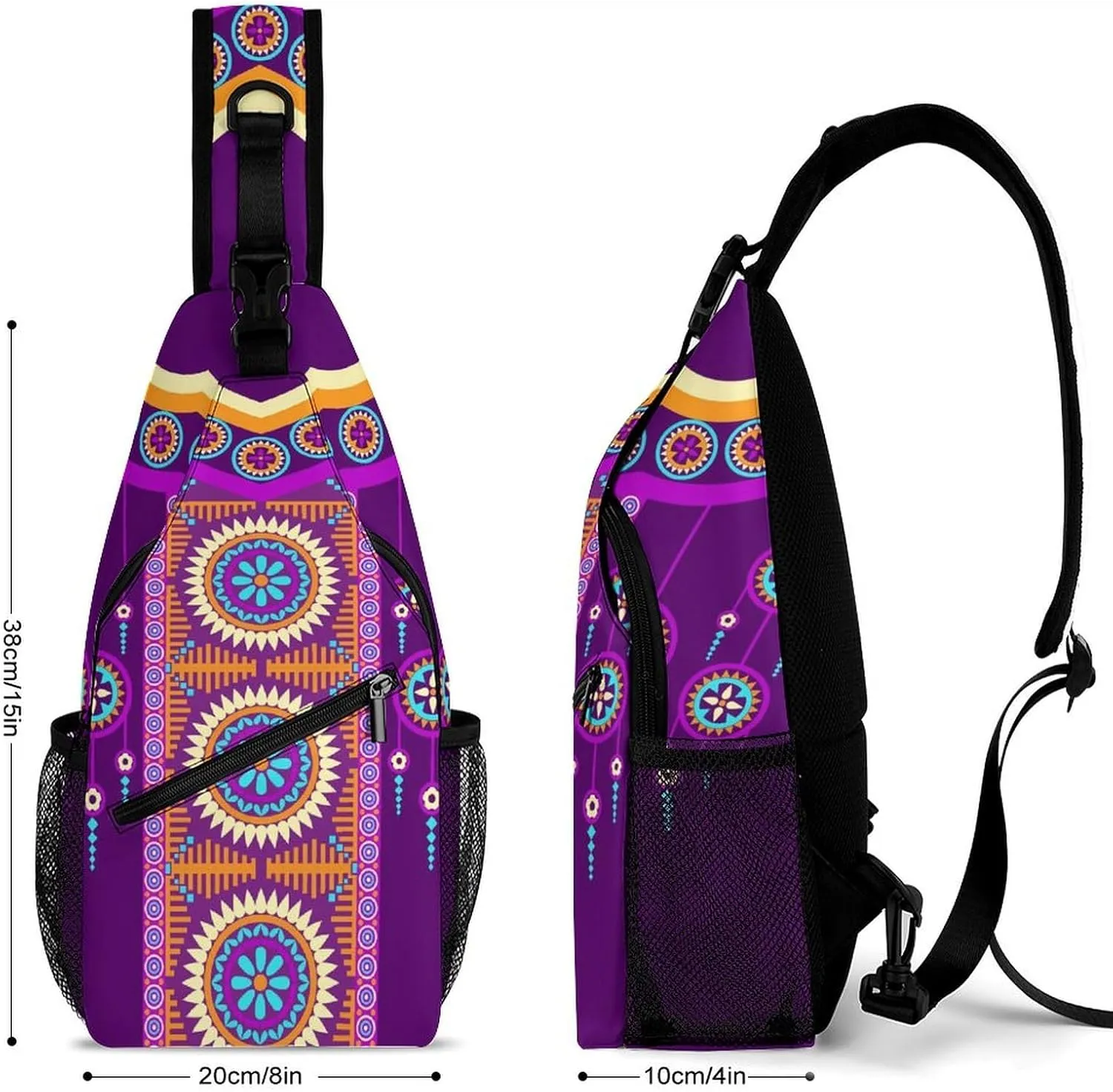 Mandala Circle Collar Pattern Sling Backpack, Crossbody Shoulder Bag, Chest Bags for Outdoor Travel Fitness