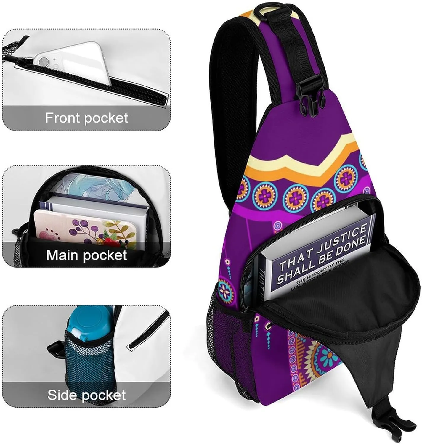 Mandala Circle Collar Pattern Sling Backpack, Crossbody Shoulder Bag, Chest Bags for Outdoor Travel Fitness