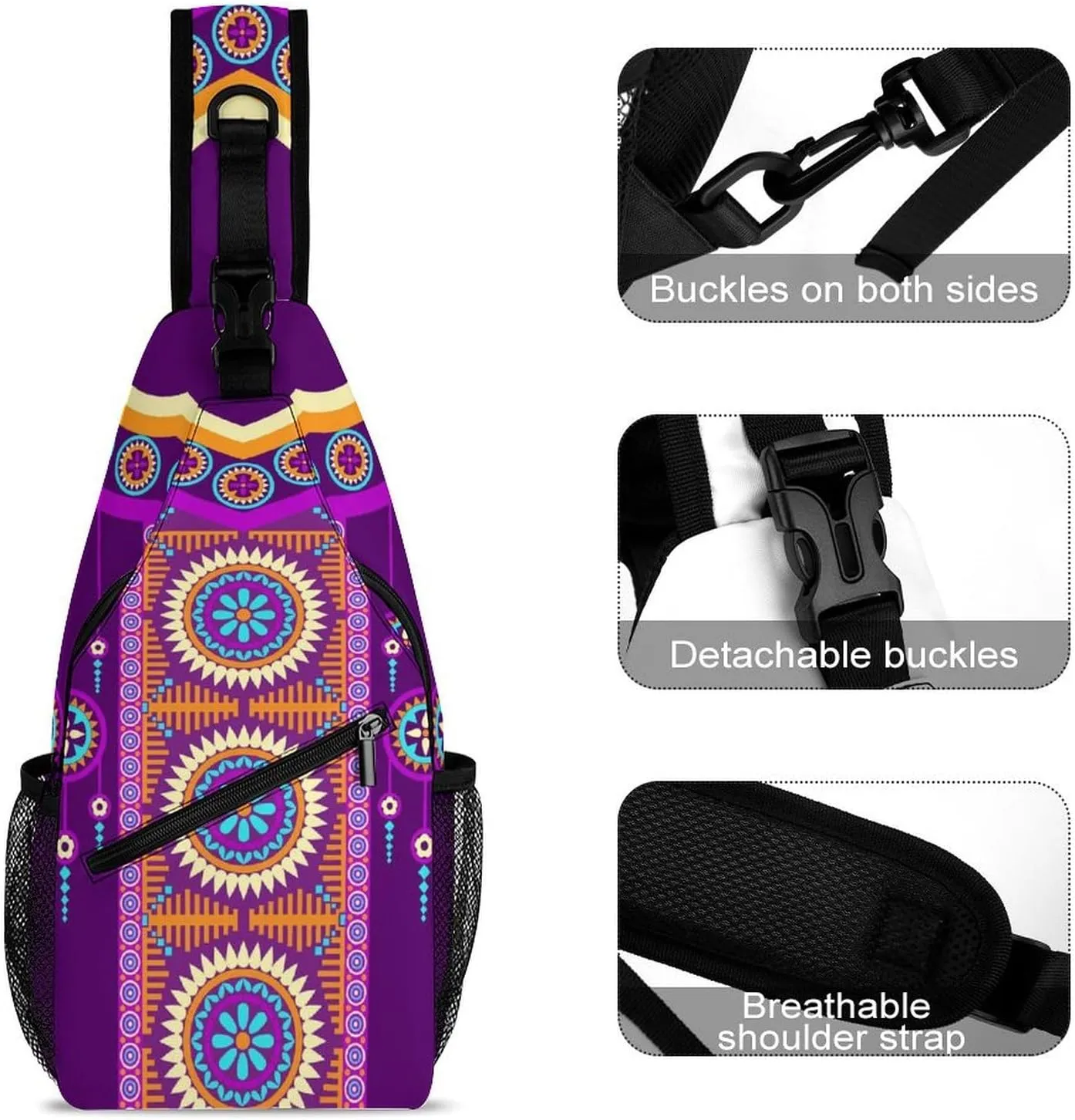 Mandala Circle Collar Pattern Sling Backpack, Crossbody Shoulder Bag, Chest Bags for Outdoor Travel Fitness