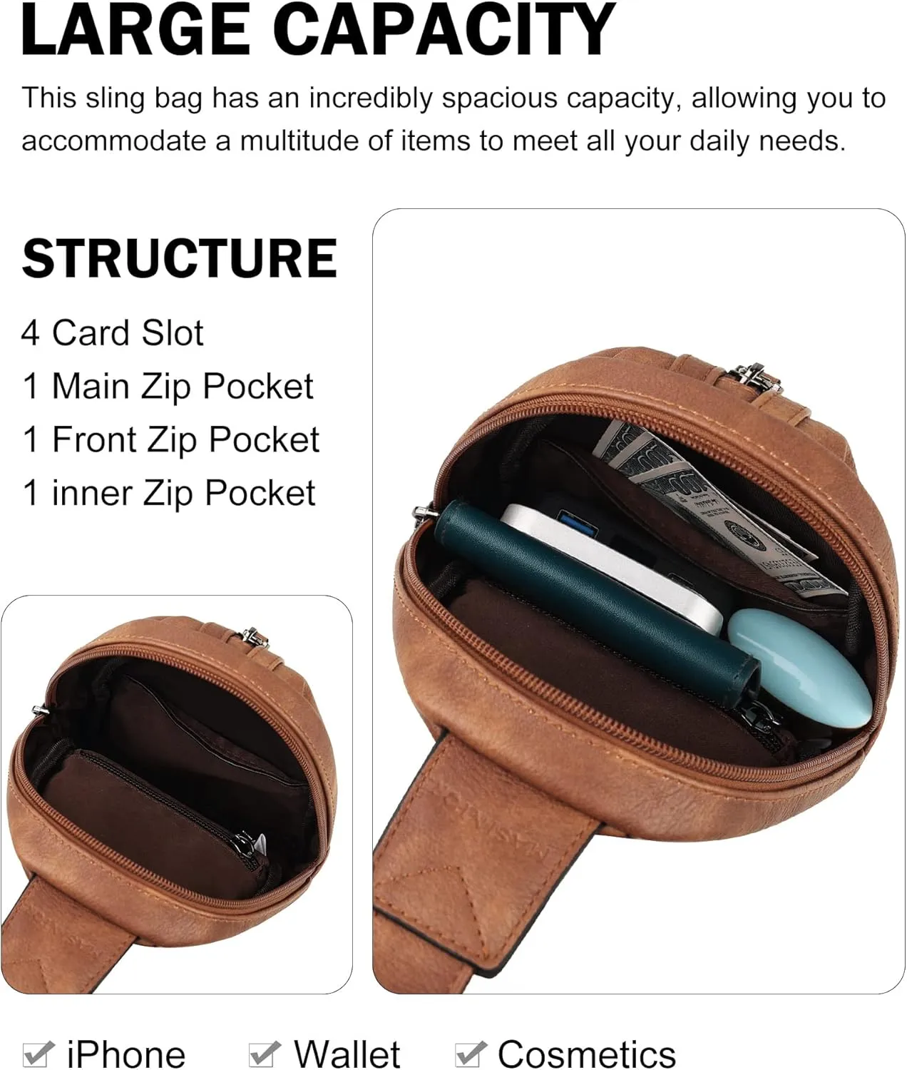 MASINTOR Small Sling Bag for Women Fashion Fanny Pack Crossbody Bags for Women Sling Backpack for Travel