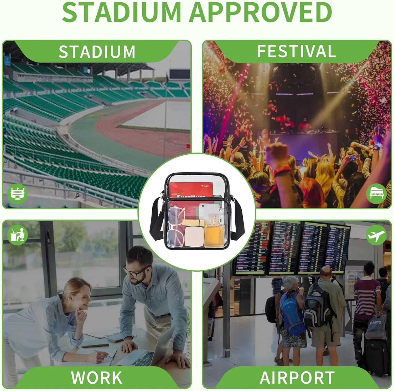 MAY TREE Clear Messenger Bag Stadium Approved Clear Bag Purse for Stadium Events Concert Sport Work