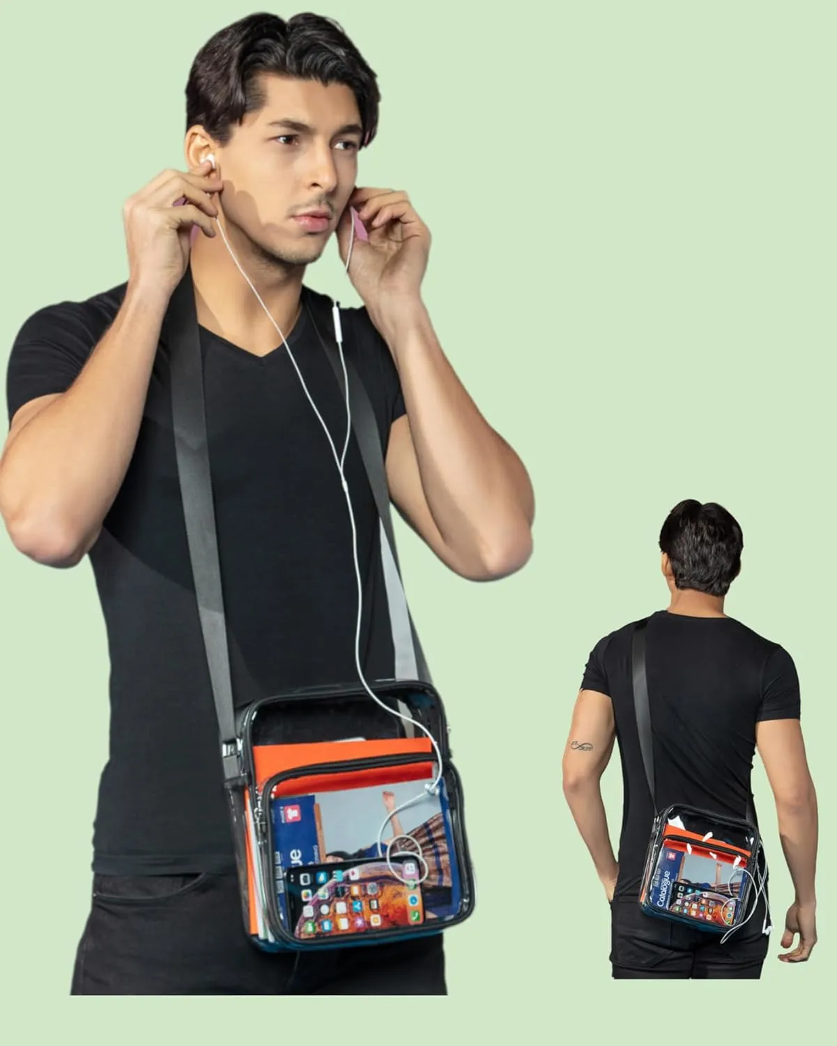 MAY TREE Clear Messenger Bag Stadium Approved Clear Bag Purse for Stadium Events Concert Sport Work