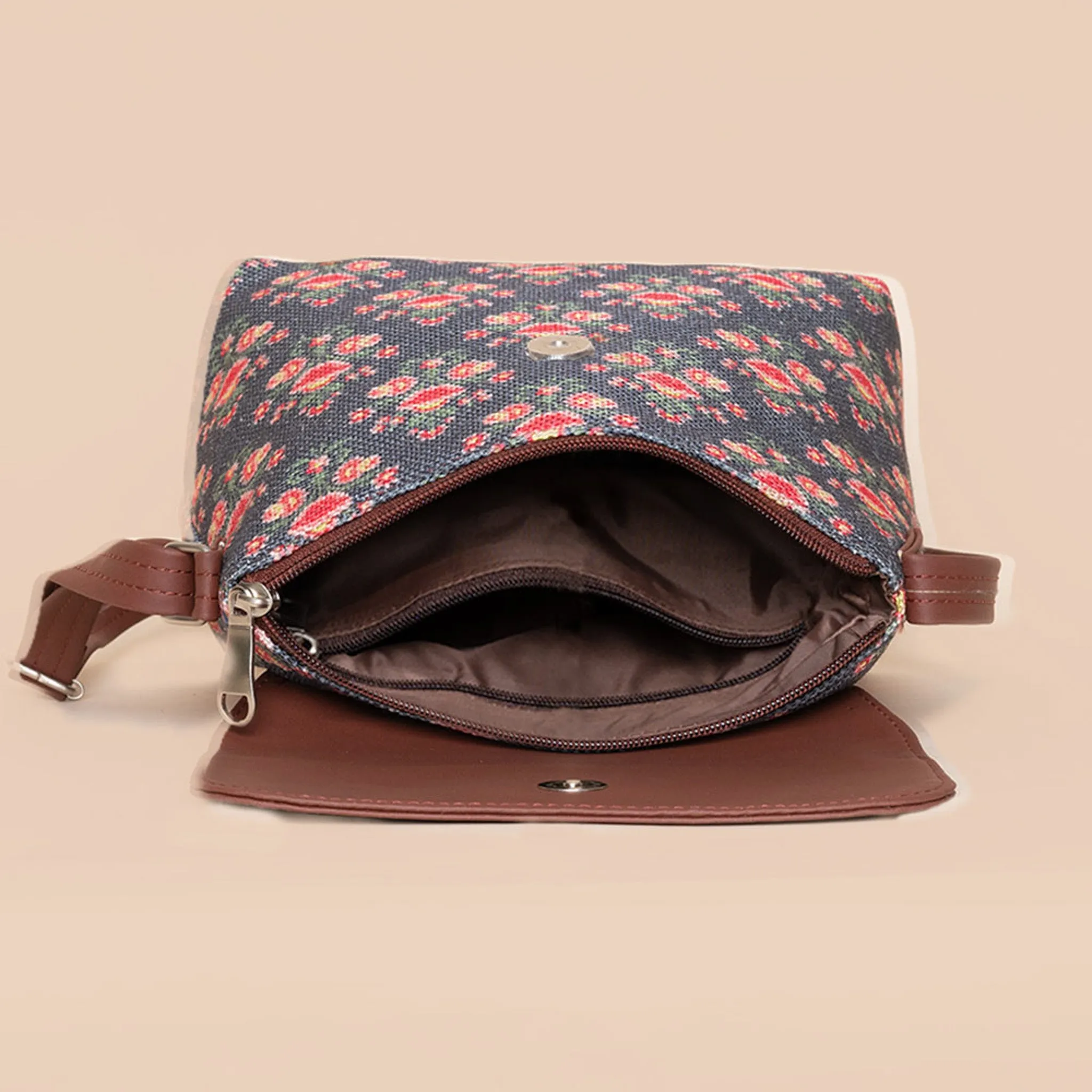 Mughal Garden Print Flap Sling Bag