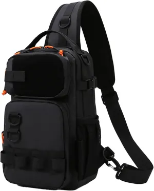 NEW VIEW Fishing Sling Bag with Rod & Gear Holder - Small Tackle Backpack Lightweight Waterproof, Modular Compartments Shoulder Sling Pack - Fit Small Fishing Gear, Support Multiple Ways to Carry