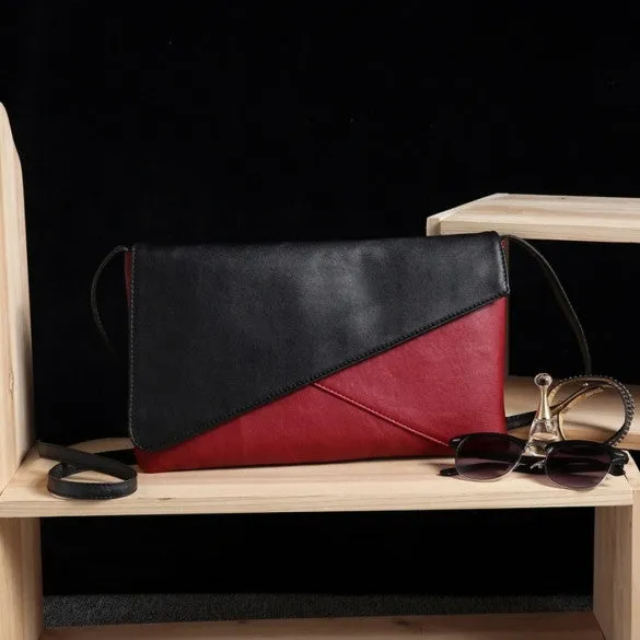 New Women Synthetic Leather Envelop Bag Patchwork Soft Casual OL Shoulder Bag