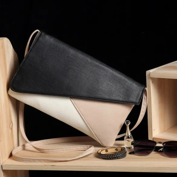 New Women Synthetic Leather Envelop Bag Patchwork Soft Casual OL Shoulder Bag