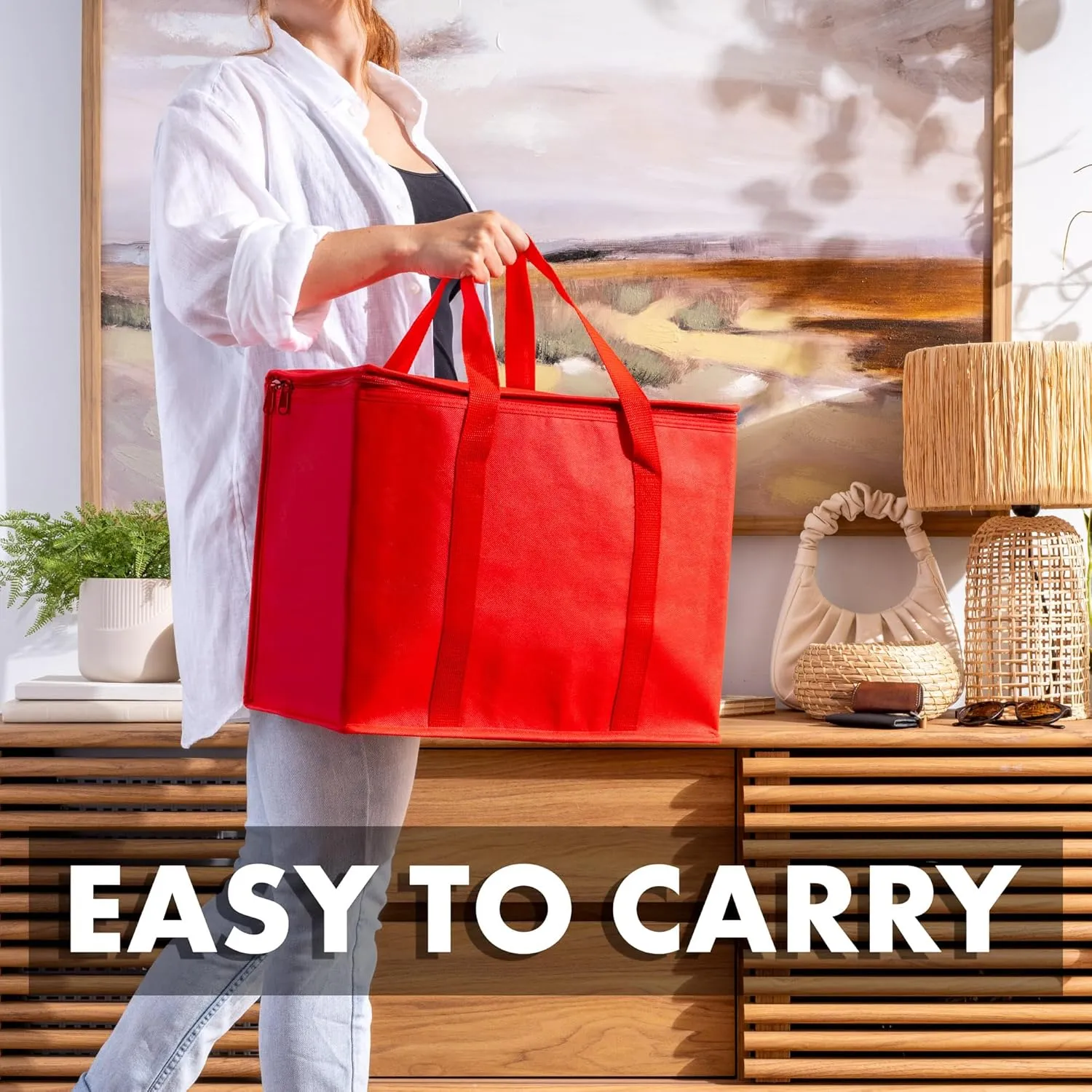 (Not Made In China) Insulated Grocery Bags w/Zippered Top, Reusable Shopping Bags, Catering and Delivery Bag For Hot and Cold Food, Collapsible Thermal Tote For Doordash and Uber Eats