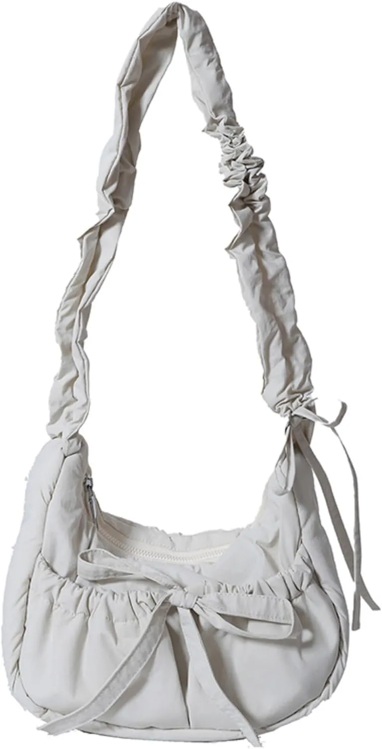 Nylon Bow Purse Cute Crossbody Bag Coquette Drawstring Shoulder Purses Y2k Kawaii Scrunchies Purse
