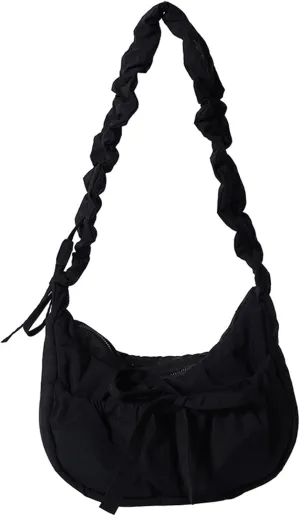 Nylon Bow Purse Cute Crossbody Bag Coquette Drawstring Shoulder Purses Y2k Kawaii Scrunchies Purse