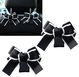 Pack-2 Car Bow Seat Headrest Hook, Cute Creative Hidden Decoration, Bow Car Hooks, Multi-function Hanging Organizer for Backpack Grocery Bag, Universal for Most Cars (Black)