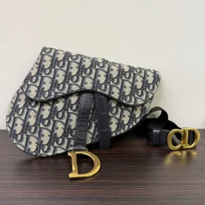 Preloved Dior Monogram Saddle Belt Bag NG6749 in Black and White - Vintage Designer Bag