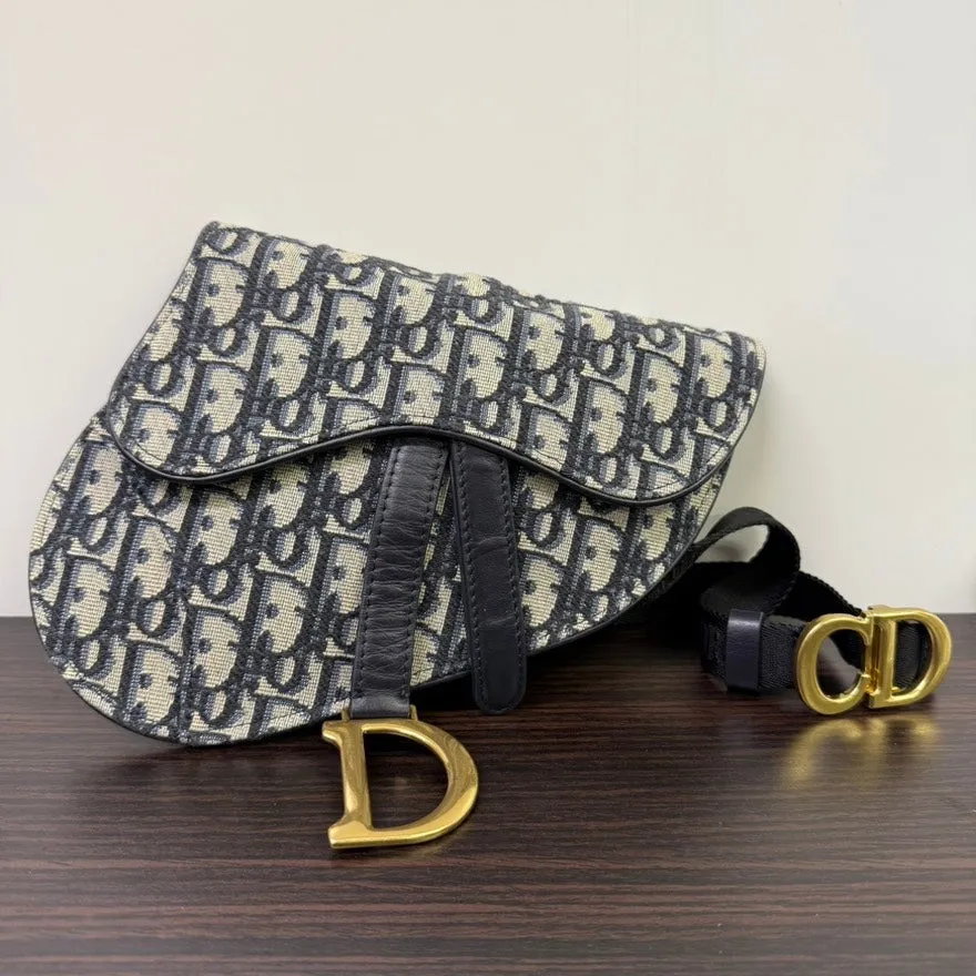 Preloved Dior Monogram Saddle Belt Bag NG6749 in Black and White - Vintage Designer Bag