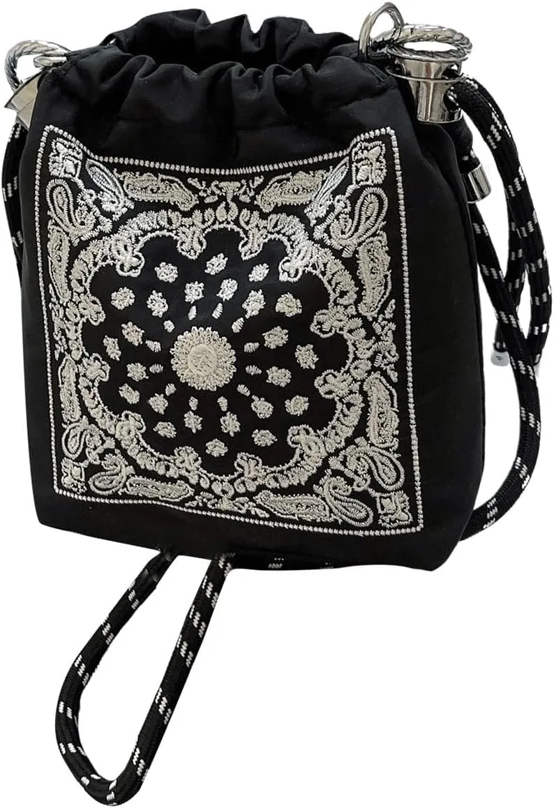 QWINEE Women's Tropical Print Crossbody Bags Vintage Purses Drawstring Bucket Bags with Adjustable Strap