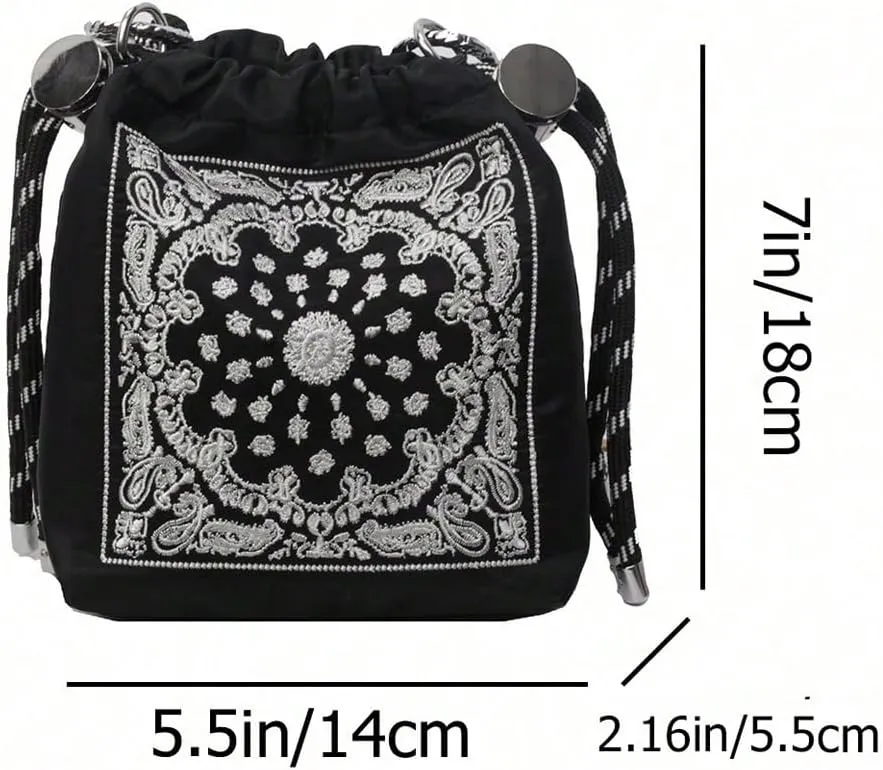 QWINEE Women's Tropical Print Crossbody Bags Vintage Purses Drawstring Bucket Bags with Adjustable Strap