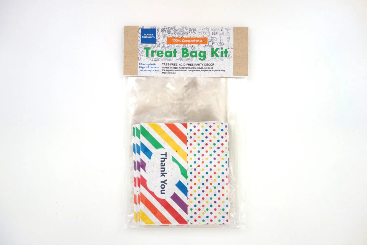 Rainbow Compostable Plant-Cello Treat Bags with Tent Cards (8-pack)