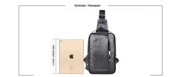 Sidiou Group Double Pocket USB Charging PU Leather Messenger Bag With Headphone Outlet Sling Bags