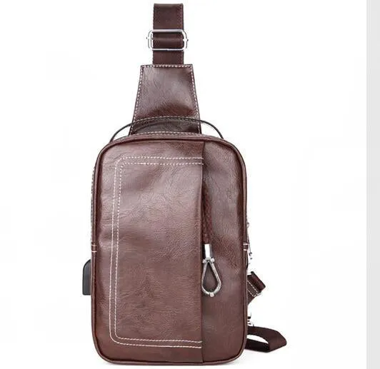 Sidiou Group Double Pocket USB Charging PU Leather Messenger Bag With Headphone Outlet Sling Bags