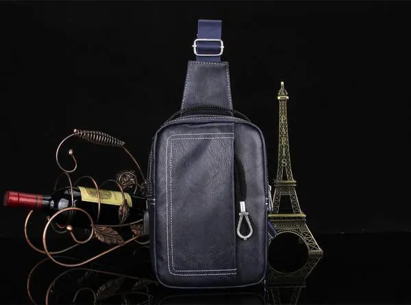 Sidiou Group Double Pocket USB Charging PU Leather Messenger Bag With Headphone Outlet Sling Bags