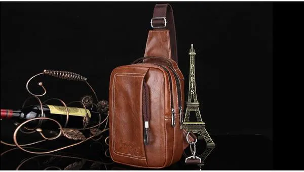Sidiou Group Double Pocket USB Charging PU Leather Messenger Bag With Headphone Outlet Sling Bags