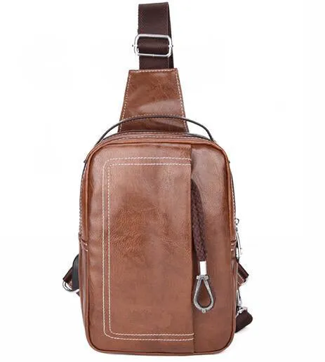 Sidiou Group Double Pocket USB Charging PU Leather Messenger Bag With Headphone Outlet Sling Bags
