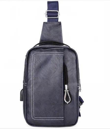 Sidiou Group Double Pocket USB Charging PU Leather Messenger Bag With Headphone Outlet Sling Bags