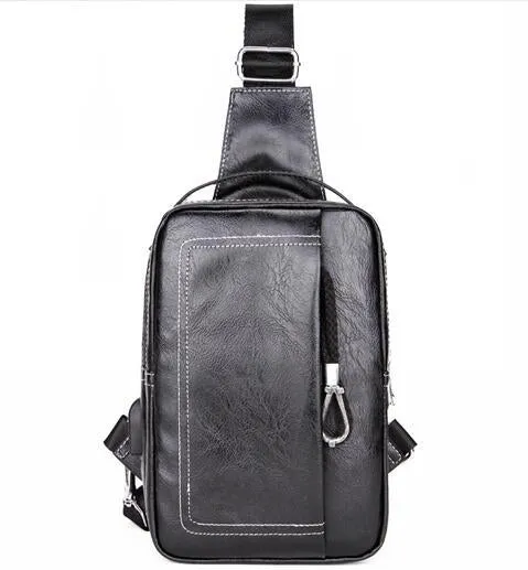 Sidiou Group Double Pocket USB Charging PU Leather Messenger Bag With Headphone Outlet Sling Bags