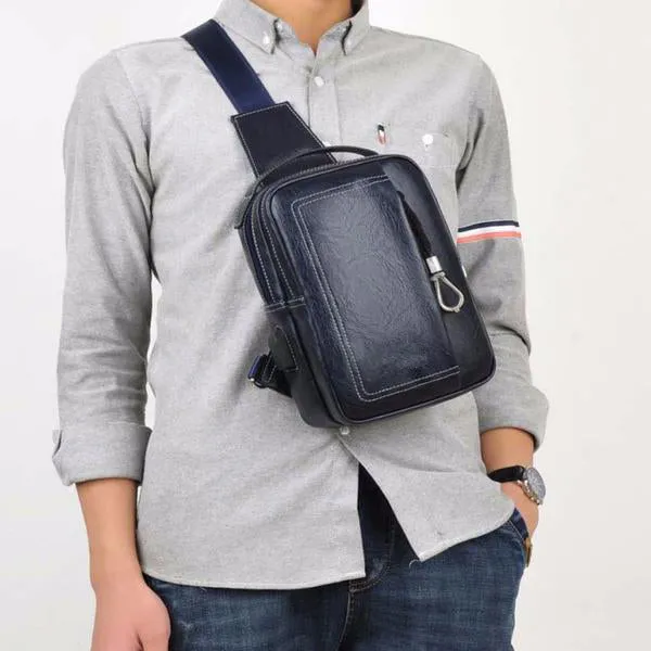 Sidiou Group Double Pocket USB Charging PU Leather Messenger Bag With Headphone Outlet Sling Bags
