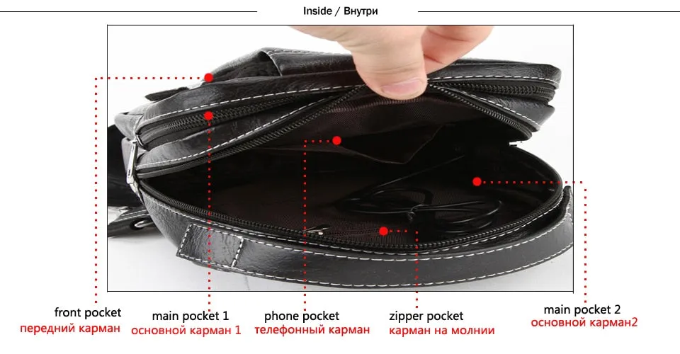Sidiou Group Double Pocket USB Charging PU Leather Messenger Bag With Headphone Outlet Sling Bags
