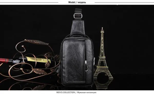 Sidiou Group Double Pocket USB Charging PU Leather Messenger Bag With Headphone Outlet Sling Bags