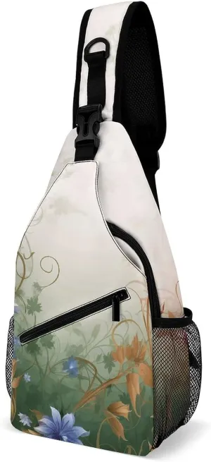 Sling Backpack for Women Men Crossbody Chest Bag Fanny Pack Floral Swirls Ivy Sling Bag for Hiking Travel