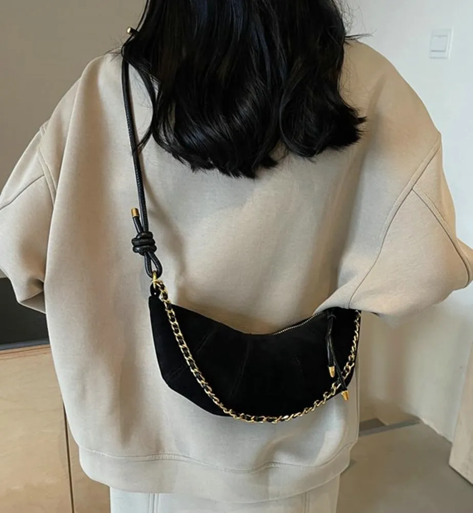 Slouchy Suede Shoulder Bags For Women - Retro Horn Crossbody Crescent Dumpling Satchels Purses Fall Handbag Travel
