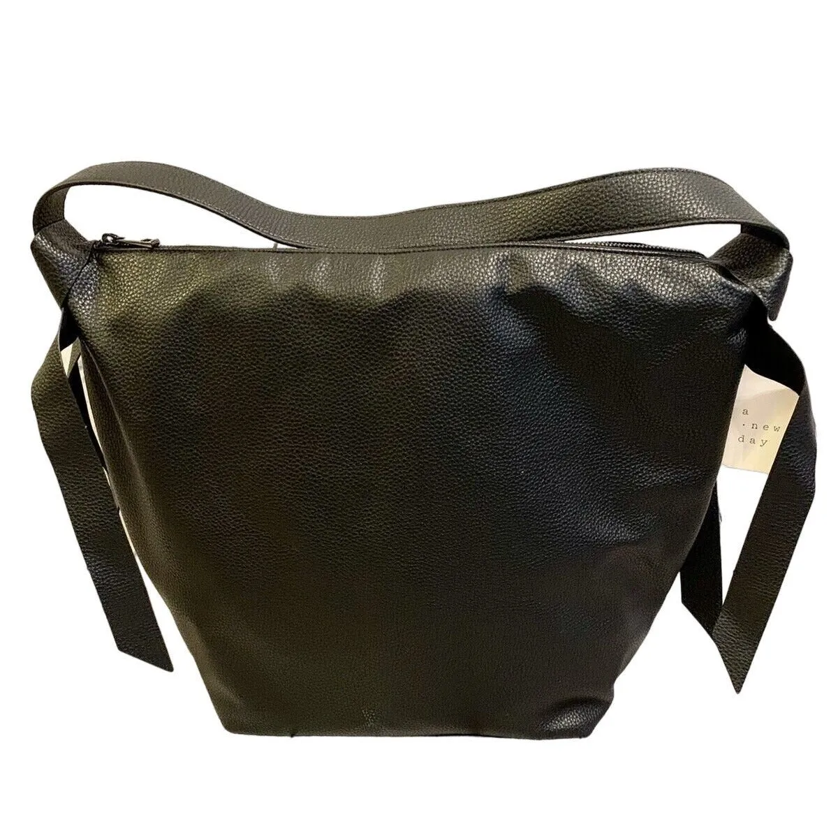 Soft Hobo Handbag - A New Day - Black Bag 16" x 16" x 6" 20" Handle 1 Zip and 2 Slit Pockets inside Purse