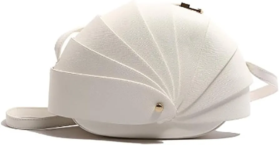 Stylish Fan Shaped Pleated Half Moon Handbag for Women, PU Leather Cute Funny Top-handle Hobo Crescent Crossbody Bag Clutch