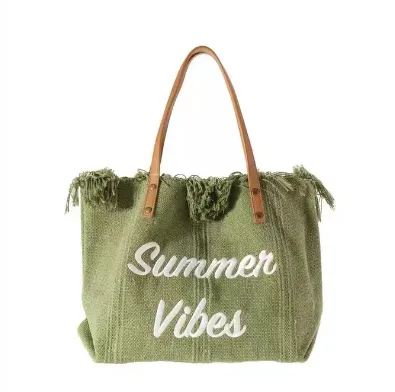 Summer Vibes Large Woven Canvas Totes (Color Options)