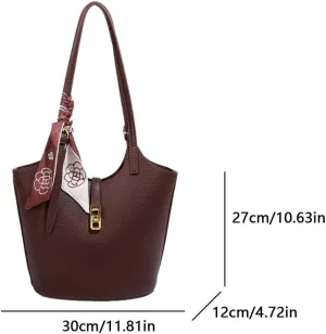Vegan Leather Bucket Bags for Women Trendy Vintage Hobo Bag Designer Handbags for Women Tote Shoulder Bag with Silk Pouch
