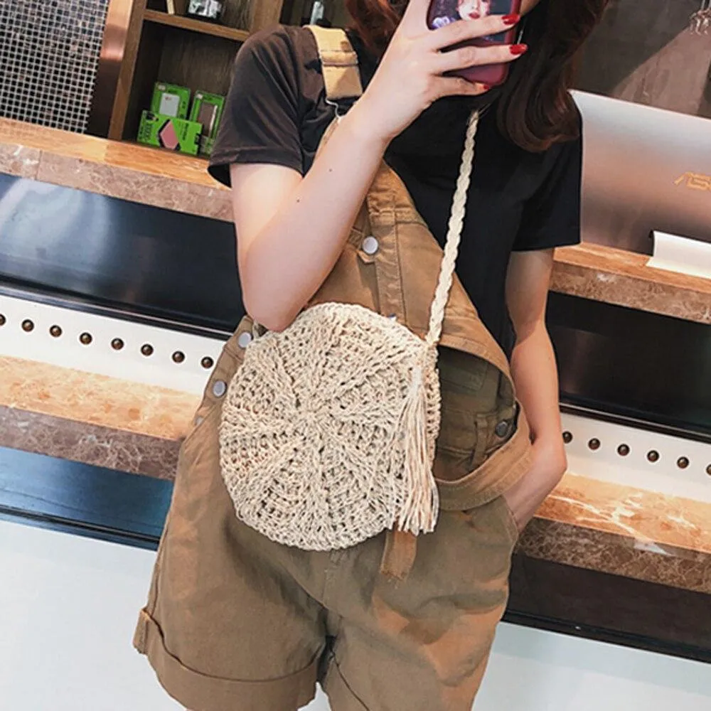 Versatile Ladies' Handmade Rattan Round Messenger Bags