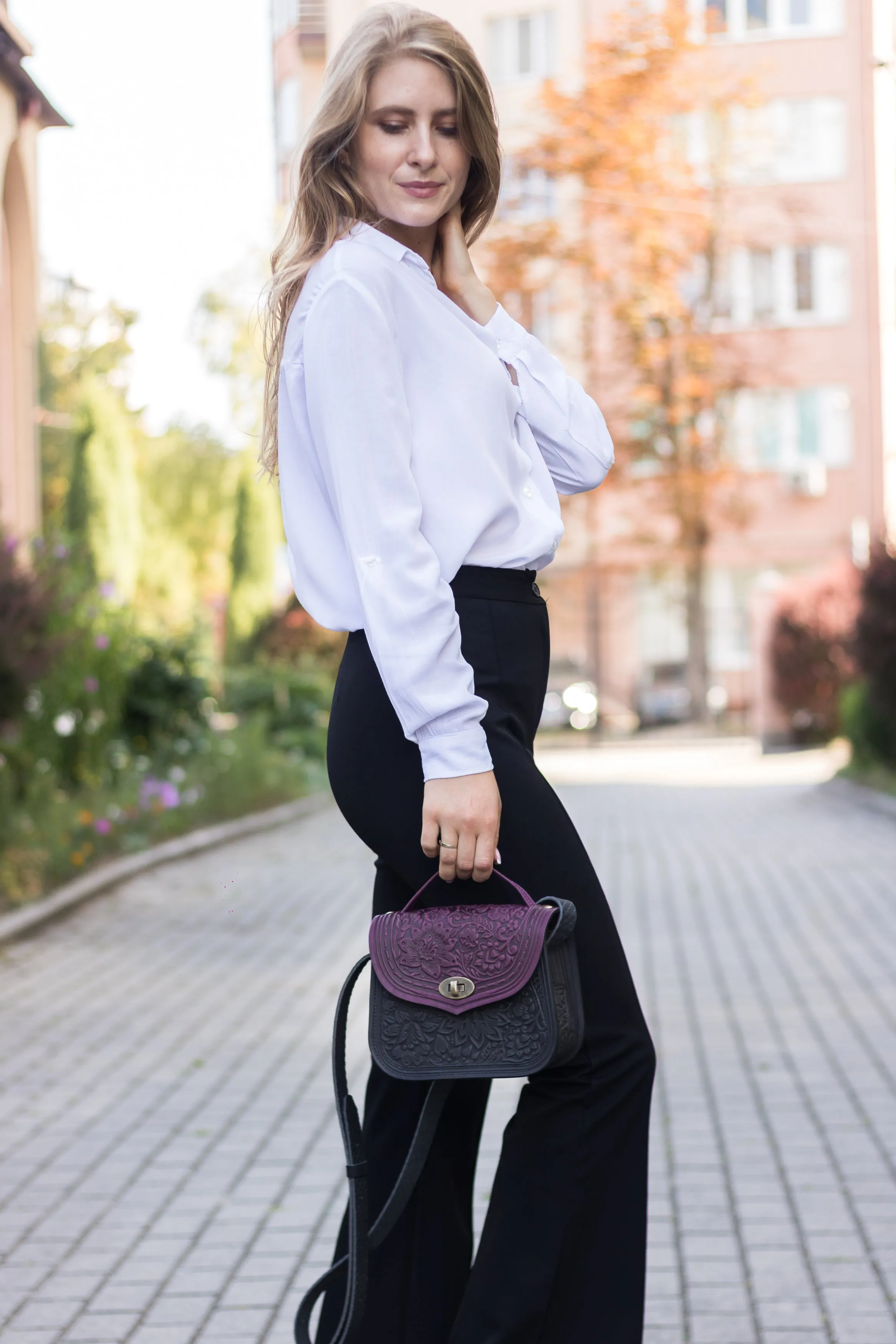 Violet&Pink Leather Purse Handcrafted