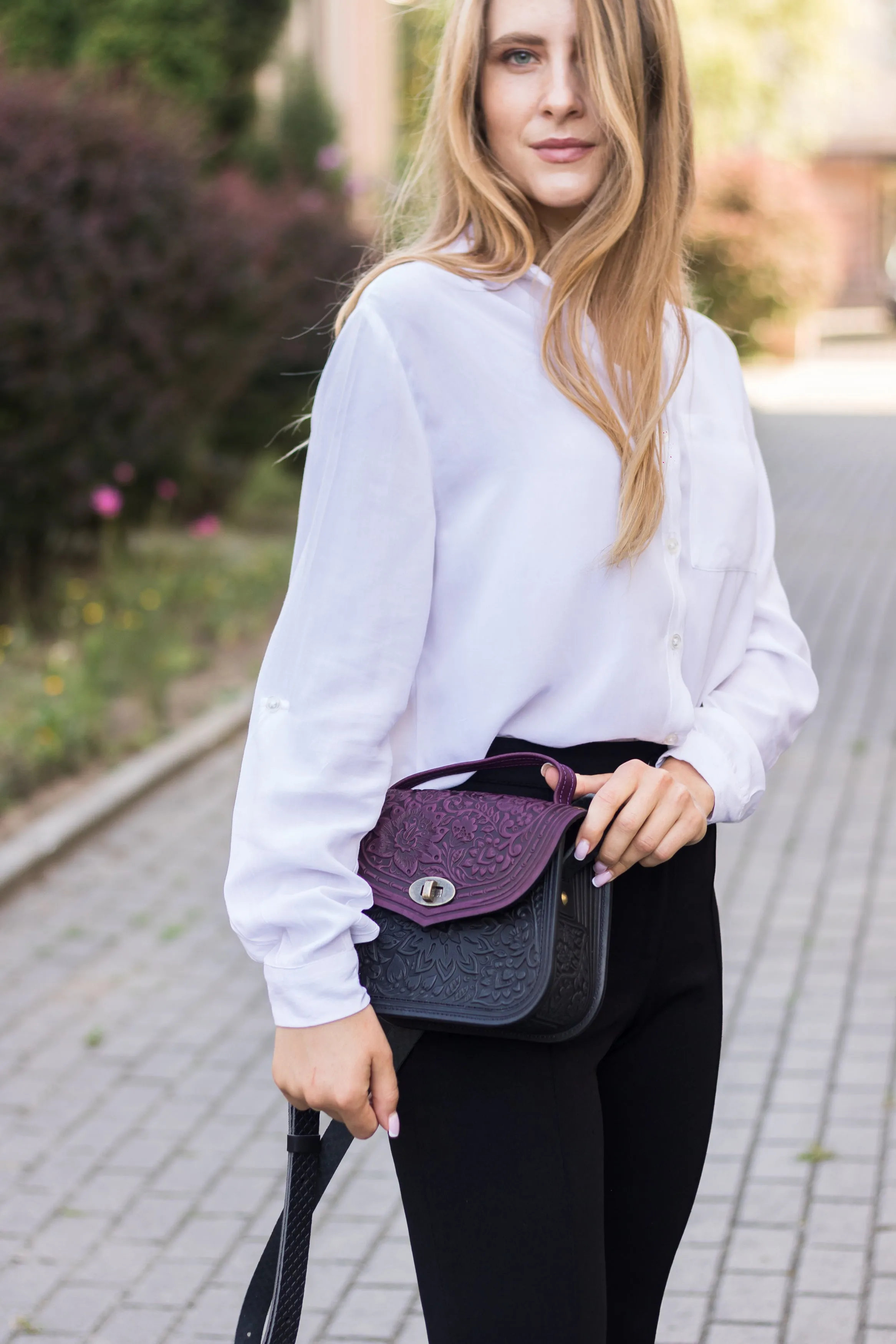 Violet&Pink Leather Purse Handcrafted