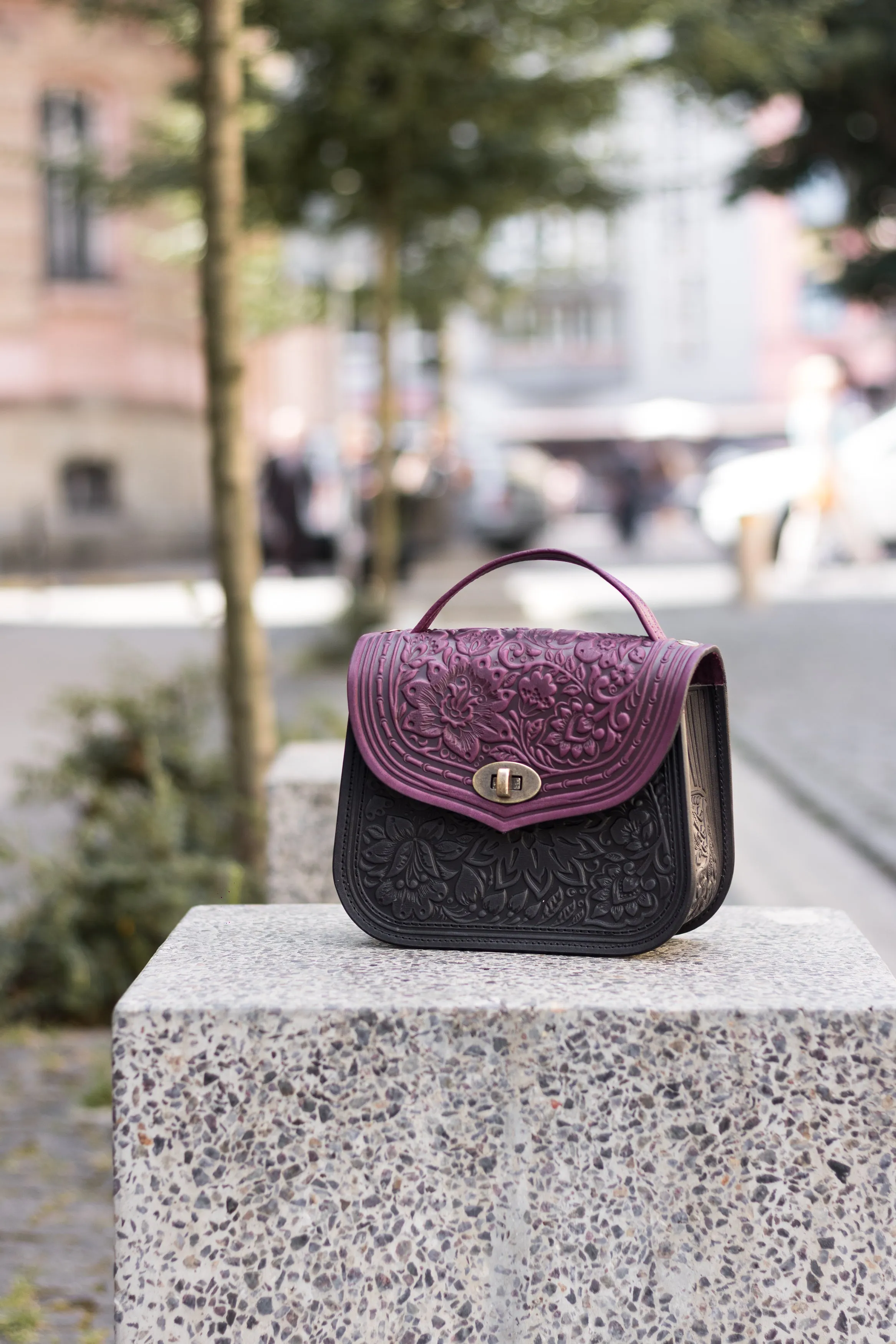 Violet&Pink Leather Purse Handcrafted