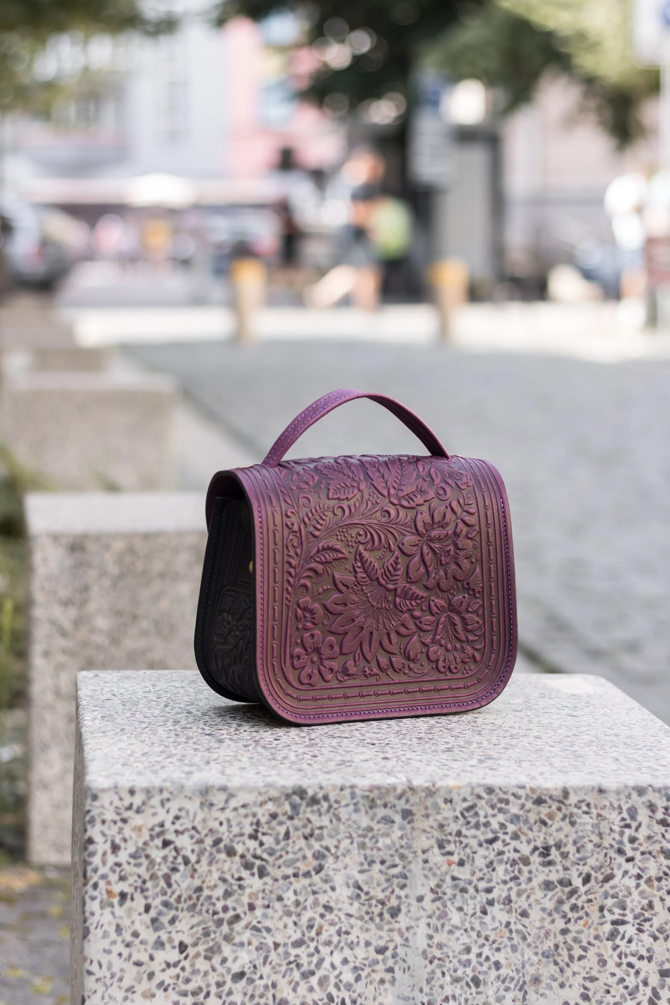Violet&Pink Leather Purse Handcrafted