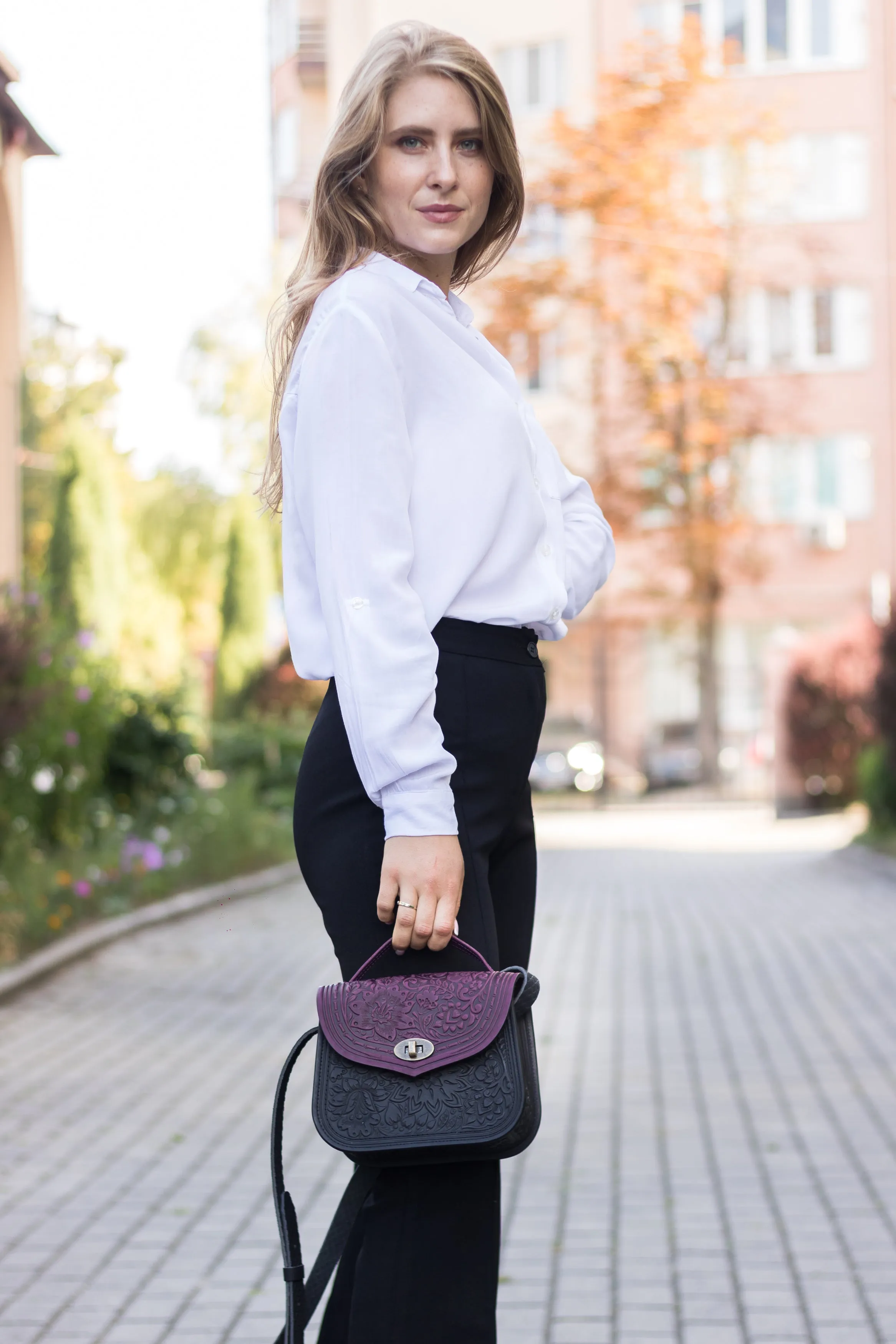 Violet&Pink Leather Purse Handcrafted