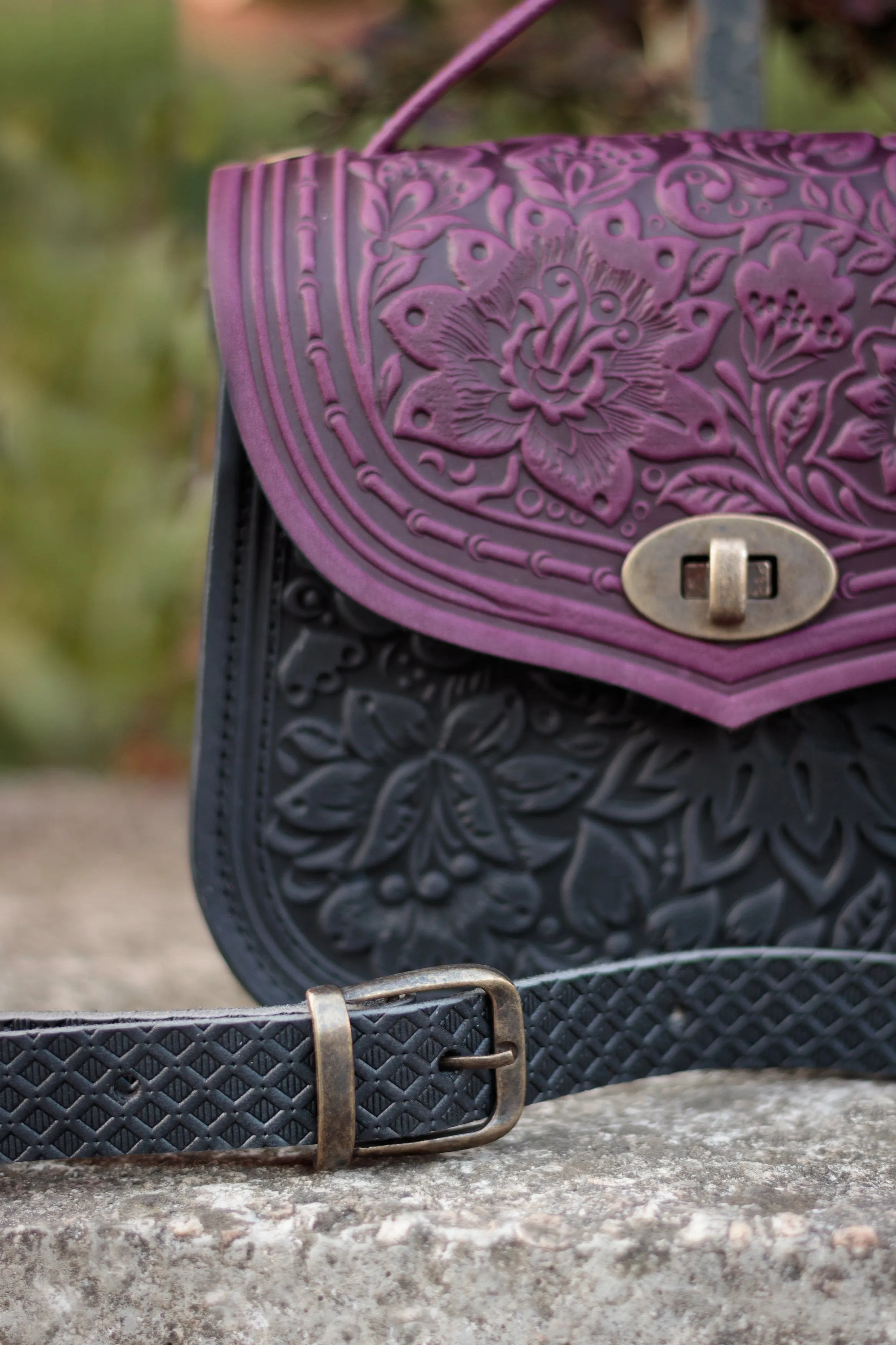Violet&Pink Leather Purse Handcrafted