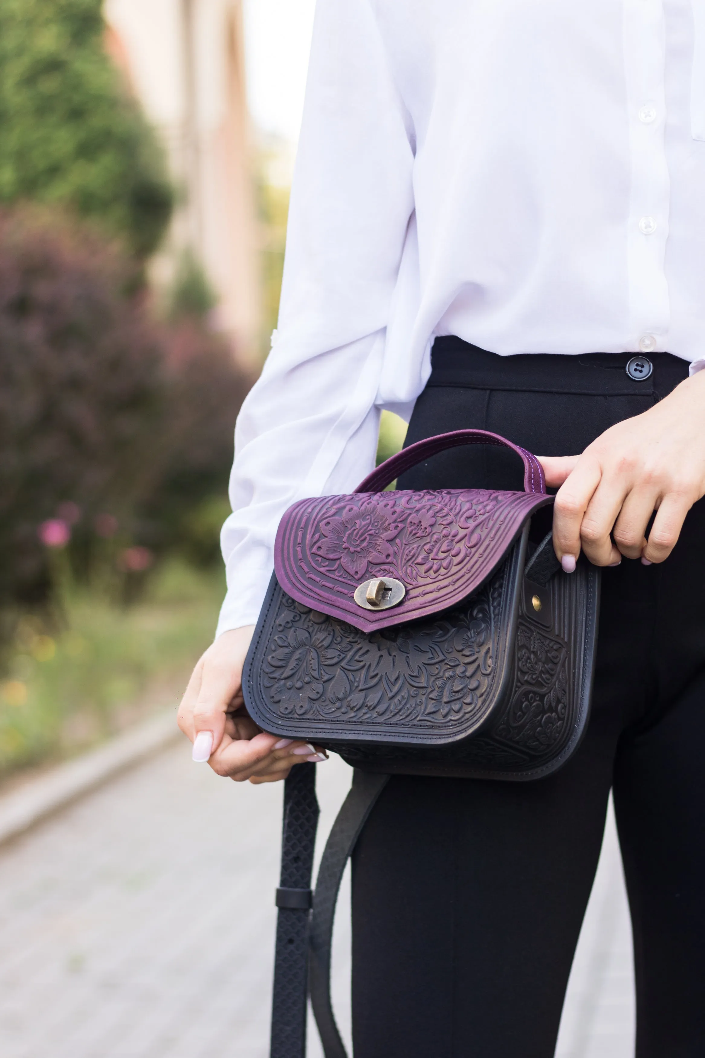 Violet&Pink Leather Purse Handcrafted