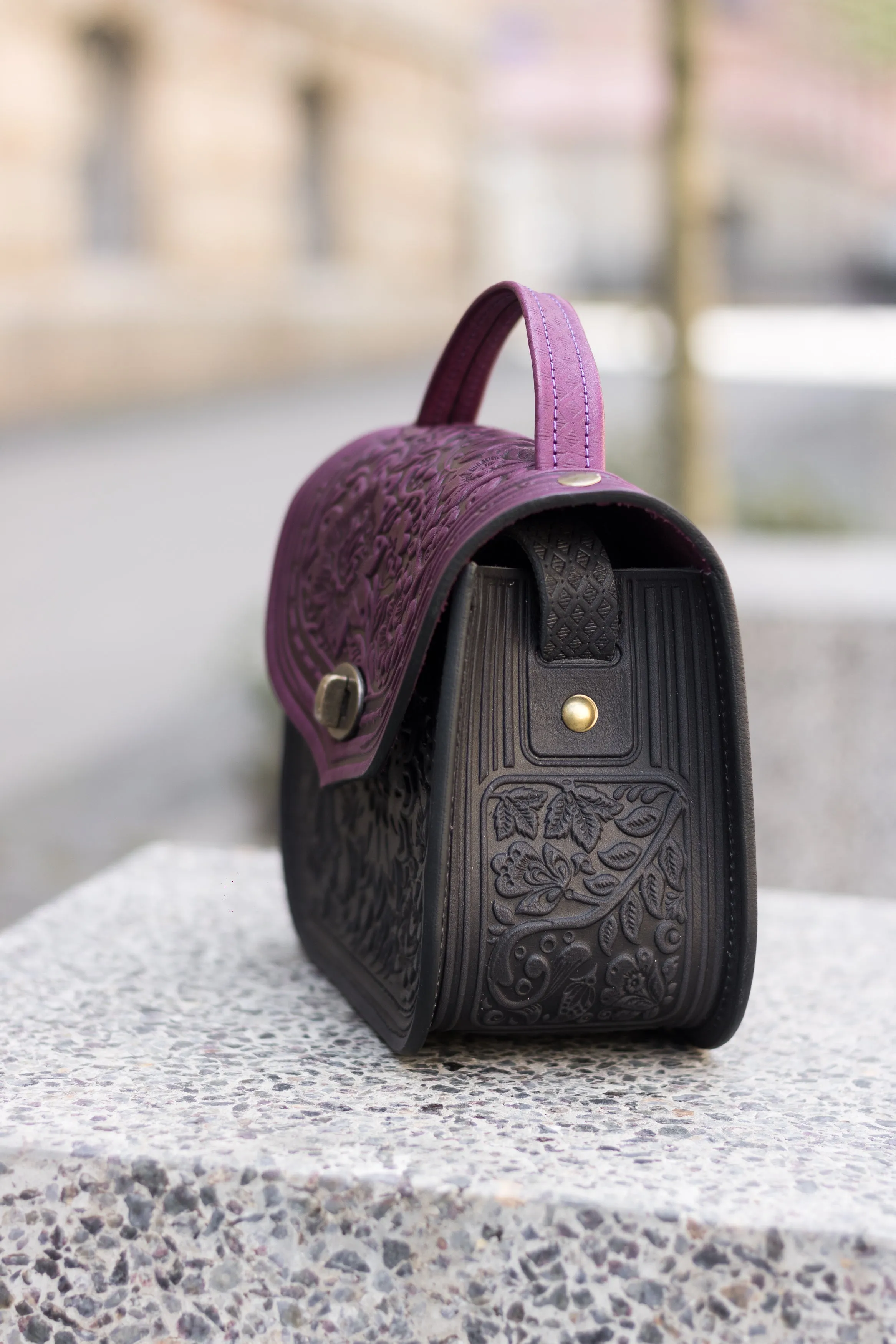 Violet&Pink Leather Purse Handcrafted