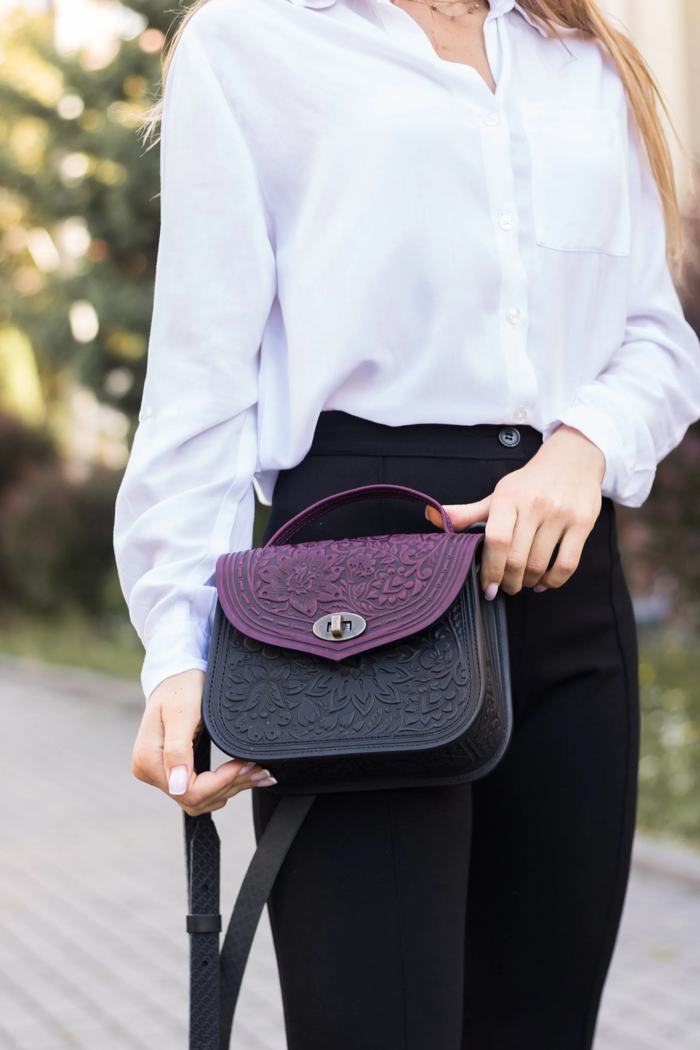 Violet&Pink Leather Purse Handcrafted