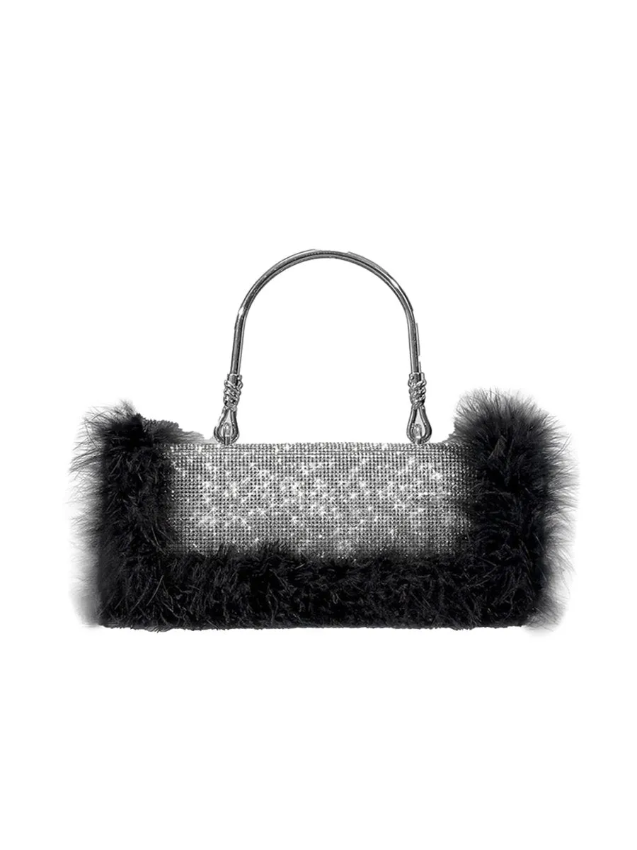 Women’s Furry Rhionestones Evening Clutch Bags